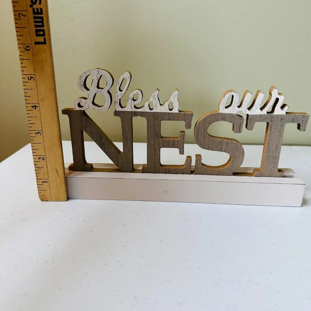 Bless Our Nest Tabletop Sign Farmhouse Decoration Word Art Decor Home Accent - Picture 5 of 9